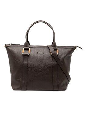 Gucci Bamboo Tote Shoulder Bag 2-Way Brown Leather